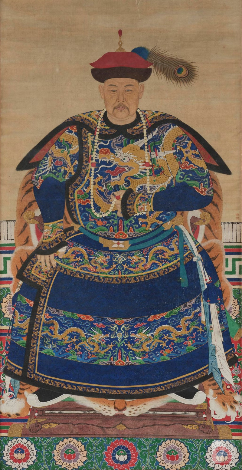 An Ancestral painting of a Manchu bannerman,